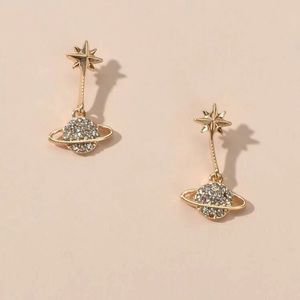 Beautiful Rhinestone Planet Drop Earrings